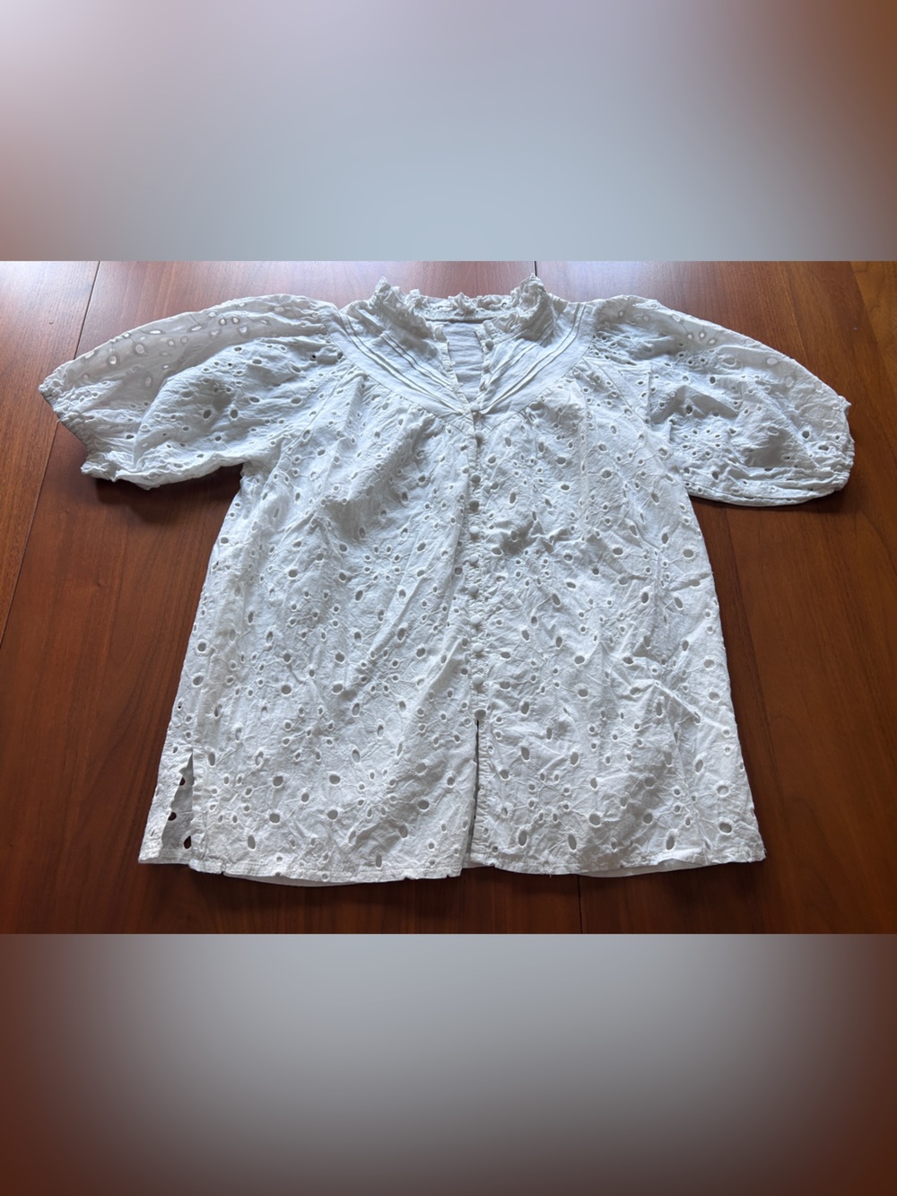 White Eyelet Puff Sleeve Cotton Small Blouse